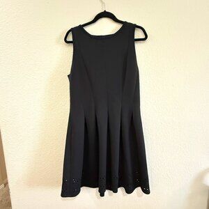 Ann Taylor Pleated Laser Cut Black Dress